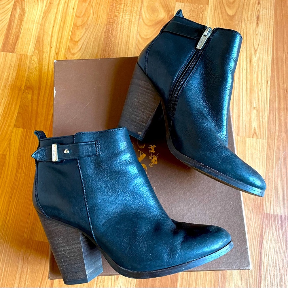 Coach Hewes Safari Leather Block Heel Boots
